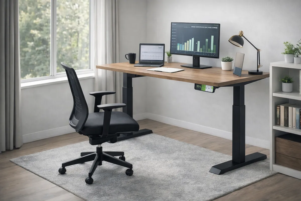 Mesa preta com regulagem de altura automática